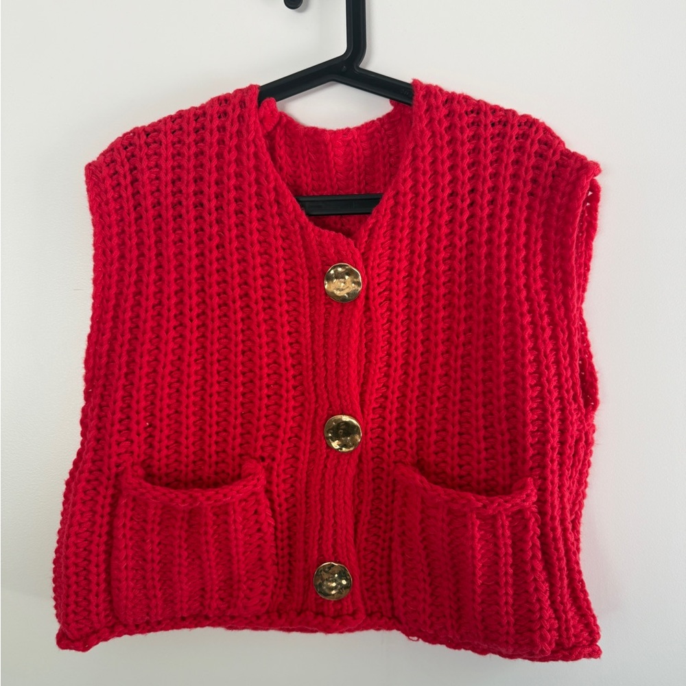 Red Knit Sweater Vest